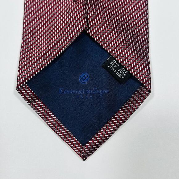 Ermenegildo zegna Silk Tie Necktie Red White Woven Geometric Italy - Picture 6 of 7